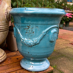 Vase d'Anduze terre cuite émaillée Bleu Terre Figuière
