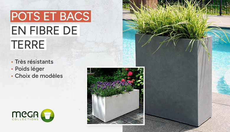 Découvrez nos différents modèles de pots et bacs en fibre de terre : Très résistants, ils sont aussi composés d'un matériau léger ! 